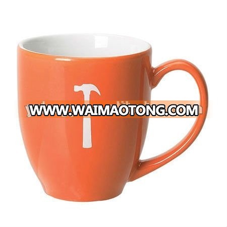 15oz Two Tone White/Orange Bistro Ceramic Coffee Mug with Custom Logo